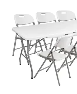 Záhradné zostavy NABBI Vivas 1+6 cateringový skladací set 180x70 cm sivá / biela