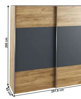 Šatníkové skrine KONDELA Gabriela New šatníková skriňa s posuvnými dverami dub artisan / grafit
