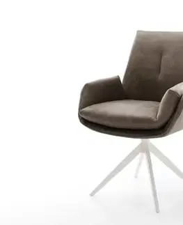 Jedálenské stoličky DELIFE Jedálenská stolička Clea-Flex mikrovlákno taupe vintage krížová podstava široká biela 360° otočná hojdacia funkcia