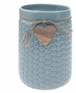 Vázy keramické Keramická váza Wood heart svetlomodrá, 14 x 20 cmcm