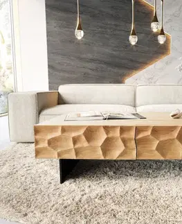 Konferenčné stolíky DELIFE Konferenčný stolík Solu 120x70 cm dub prírodný 4 zásuvky závesná kovová podstava čierna 3D čelá