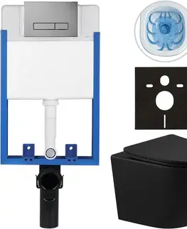Záchody CERANO - Kompletný podomietkový WC set Lite/Cesso - čierna matná - WC tlačidlo Slim, tmavo šedá - na zamurovanie - 49x36 CER-635901