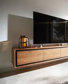 Televízne stolíky DELIFE TV stolík Stonegrace 200 cm akácia prírodná 4 dvierka kamenná dyha závesný