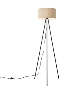 Stojace lampy Moderná stojacia lampa na trojnožke sivohnedá s zamatovým tienidlom - Luz