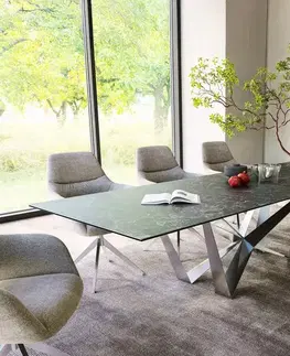 Jedálenské stoly DELIFE Jedálenský stôl Edge 300x100 cm keramika Laminam®Nero Greco antracitová pavúk plochá nerezová oceľ