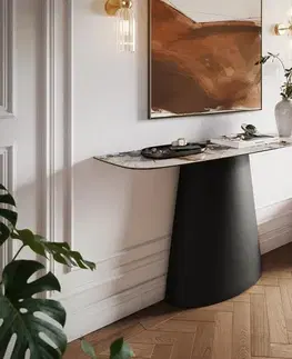 Konzolové stolíky DELIFE Konzolový stolík Edge zaoblený 140×40 cm keramika Patagonia leštená Conos kov čierna