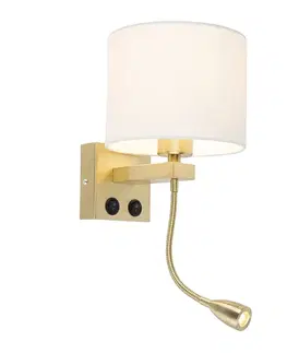 Lampy Art Deco nástenná lampa zlatá s bielym tienidlom - Brescia