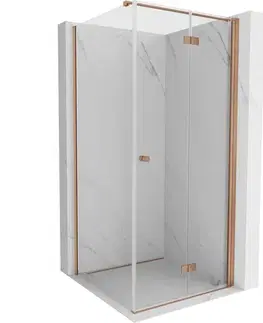 Sprchovacie kúty MEXEN/S - Mist-F sprchovací kút skladacie dvere pravá 100 x 100, transparent, meď kartáčovaná 8A6T-100-100-65-00-P