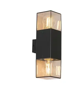 Vonkajšie nástenné svietidlá Vonkajšia nástenná lampa čierna s dymovým tienidlom 2-svetlo IP44 - Dánsko
