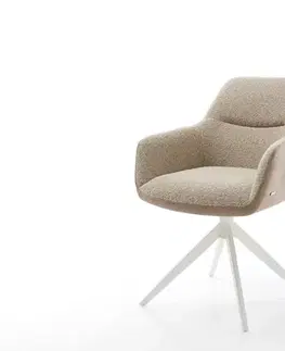 Jedálenské stoličky DELIFE Otočná jedálenská stolička Pejo-Flex zmiešané materiály tmavobéžová krížová podstava široká biela 360° otočná hojdacia funkcia vrecková pružina
