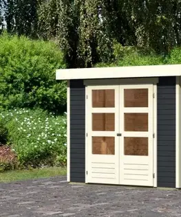 Zahradné domčeky Drevený záhradný domček ASKOLA 3 s prístavkom 240 Lanitplast