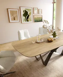 Jedálenské stoly DELIFE Jedálenský stôl Edge zaoblený 240×120 cm keramika Laminam® sabbia v dubovej farbe pavúk plochá oceľ nerezová oceľ grafitová