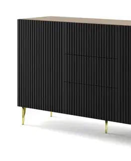 Komody ArtBm Komoda RAVENNA B 2D3S 150 | dub artisan / čierna matná Prevedenie: Dub artisan / čierny mat  / zlaté nohy