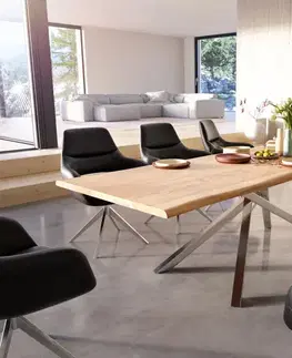 Jedálenské stoly DELIFE Jedálenský stôl Edge 260x100 akácia prírodná krížová podstava obdĺžnik nerezová oceľ Live-Edge