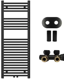 Doplnky do kúpeľne CERANO - Kúpeľňový radiátorový set Benito - ústredné vykurovanie - stredové pripojenie 50 mm - 477W - čierna matná - 1200x450 mm CER-744677