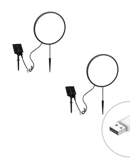 Lampy Sada 2 čiernych bodových svetiel 60 cm vrátane nabíjateľného LED a solárneho IP65 - Adalind