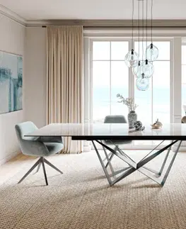 Jedálenské stoly DELIFE Jedálenský stôl Edge 200-300×100 cm keramika onyx šampanské spider plochá oceľ nerezová oceľ grafit rozkladací