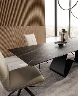 Jedálenské stoly DELIFE Jedálenský stôl Edge 200-300x100 keramika Laminam®Noir Desir hnedá podstava v tvare W čierna rozkladací