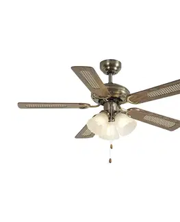 Stropné ventilátory Mosadzný stropný ventilátor s potlačou dreva a ratanom 105 cm s ťahovým spínačom - Mistral Lia