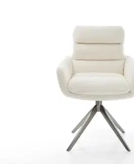 Jedálenské stoličky DELIFE Otočná jedálenská stolička Abelia-Flex s opierkami bouclé biela krížová podstava široká grafitová 360° otočná s hojdacou funkciou