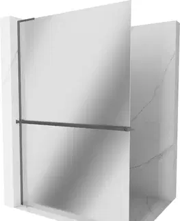 Sprchové dvere MEXEN/S - Kioto+ L Sprchová zástena WALK-IN s poličkou a držiakom uterákov 120 x 200, zrkadlová, grafit kartáčovaná 800-120-123-66-50