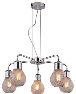 Svietidlá Závesná lampa s chrómovým drôteným tienidlom 5x60W, nastaviteľná