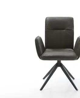 Jedálenské stoličky DELIFE Otočná jedálenská stolička Vinja-Flex mikrovlákno antracit vintage krížová podstava široká čierna 360° otočná hojdacia funkcia