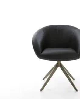 Jedálenské stoličky DELIFE Otočná jedálenská stolička Vinka-Flex s opierkami pravá koža čierna kovová podstava široká titánová farba 360° otočná hojdacia funkcia vrecková pružina