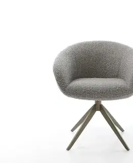 Jedálenské stoličky DELIFE Otočná jedálenská stolička Vinka-Flex s opierkami bouclé strieborno sivá krížová podstava široká titánová farba 360° otočná hojdacia funkcia vrecková pružina