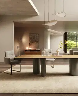Jedálenské stoly DELIFE Jedálenský stôl Edge 300x100 keramika Laminam® Sabbia dubová farba Troa kovový efekt titán
