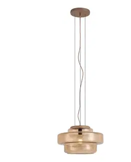 Závesné svietidlá Retro závesná lampa tmavý bronz s jantárovým sklom - Barb