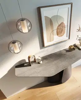 Konzolové stolíky DELIFE Konzolový stolík Edge polygonálny 180×50 cm keramika betón sivá Livos kov čierna