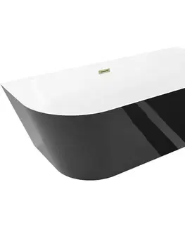 Vane MEXEN/S - Oval Slim voľne stojaca vaňa nástenná 170 x 80, biela/čierna, sifón a prepad zlatá 52661708075-50