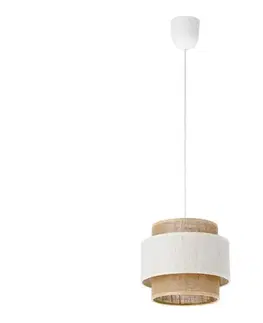 Svietidlá  Závesný luster BOHO na lanku 1xE27/60W/230V, priemer 20 cm, krémová/juta H0164