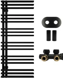 Doplnky do kúpeľne CERANO - Kúpeľňový radiátorový set Burke - ústredné vykurovanie - asymetrické pripojenie 50 mm - 562W - čierna matná - 1200x500 mm CER-663307