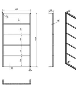 Doplnky do kúpeľne SAPHO - SKA nástenný sušiak uterákov 600x1150x100, čierna mat SKA502