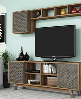 Obývacie steny TV skrinka / Obývacia stena Inci - Walnut, Blue