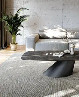 Konferenčné stolíky DELIFE Konferenčný stolík Edge zaoblený 140x80 cm keramika Laminam® Noir Desir hnedá Conis kov čierna
