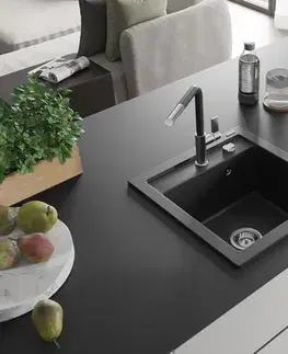 Kuchynské drezy MEXEN/S MEXEN/S - Vito granitový drez 1-miska vrátane batérie Flora, čierna 6503-77-670401-07