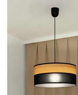 Svietidlá  Luster na lanku ALBA 1xE27/15W/230V pr. 45 cm čierna/hnedá W-4525/1 WOOD+BK+SCW-P BK