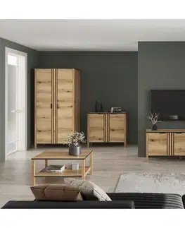 Komody KONDELA Helio 2D3S dvojdverová komoda so zásuvkami dub evoke