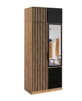 Šatníkové skrine ArtStol Šatníková skriňa BALI LUX D2 s nadstavcom | dub wotan/čierna