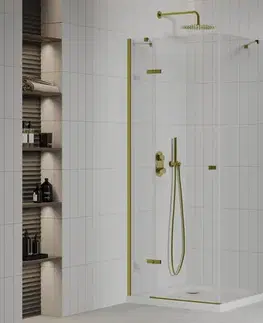Vane MEXEN/S - Roma sprchový kút 70x70, kyvný, číre sklo, zlatý + vanička 854-070-070-50-00-4010