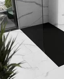 Vane MEXEN/S - Stone+ obdĺžniková sprchová vanička 180 x 70, čierna, mriežka čierna 44707018-B