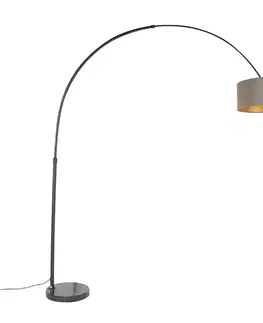 Oblúkové lampy Oblúková lampa čierna zamatový tienidlo taupe so zlatom 50 cm - XXL