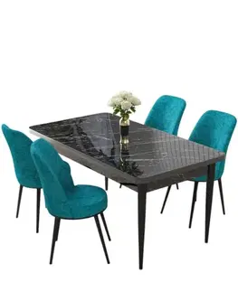 Jedálenské sety Dining Table & Chairs Set (5 Pieces) Nil - Black Marble, Turquoise