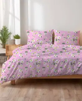 Obliečky Obliečky krepové Margarétky ružové TiaHome - 1x Vankúš 90x70cm, 1x Paplón 140x200cm