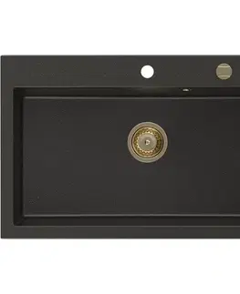 Kuchynské drezy MEXEN/S MEXEN/S - Elix granitový drez 1-miska 800 x 500 mm, čierna/zlatá metalik, sifón zlatá 6527801005-75-G