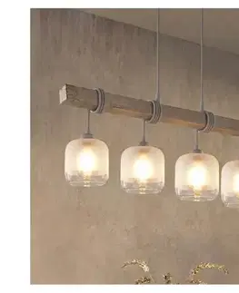 Svietidlá BRILAGI - Luster na lanku WOOD GLASS 4xE27/60W/230V borovica/sivá/biela EG49927A+4xNSTK7779