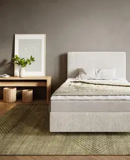 Postele Boxspring DELIFE Boxspring posteľ Dream-Well 120×200 cm bouclé krémovo biela s matracom a topperom